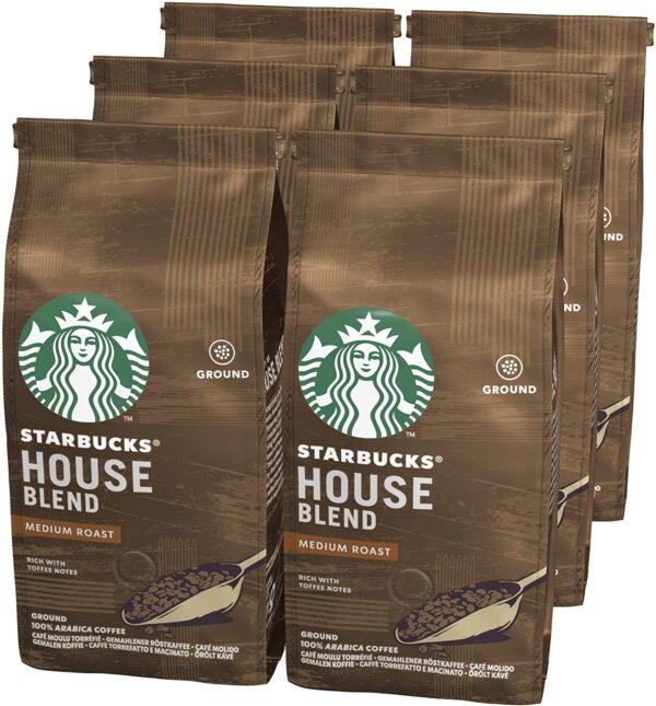 Starbucks House Blend Medium Roast Ground Coffee 200 g Bag (Pack of 6)