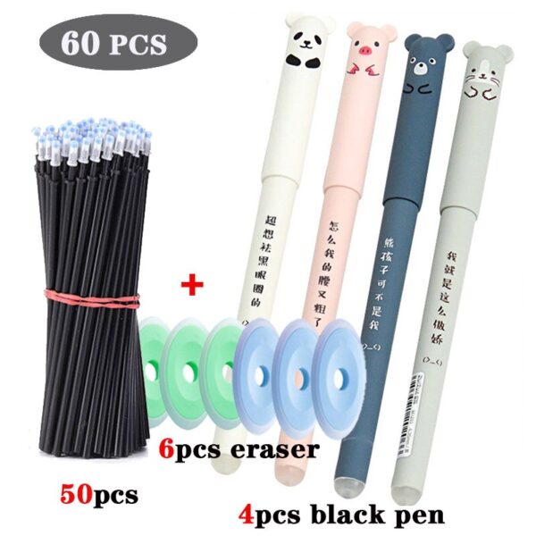 60Pcs/Lot Erasable Pen Set Washable Handle Blue Black Red Ink Writing Gel Pens for School Office Stationery Supplies Exam Spare