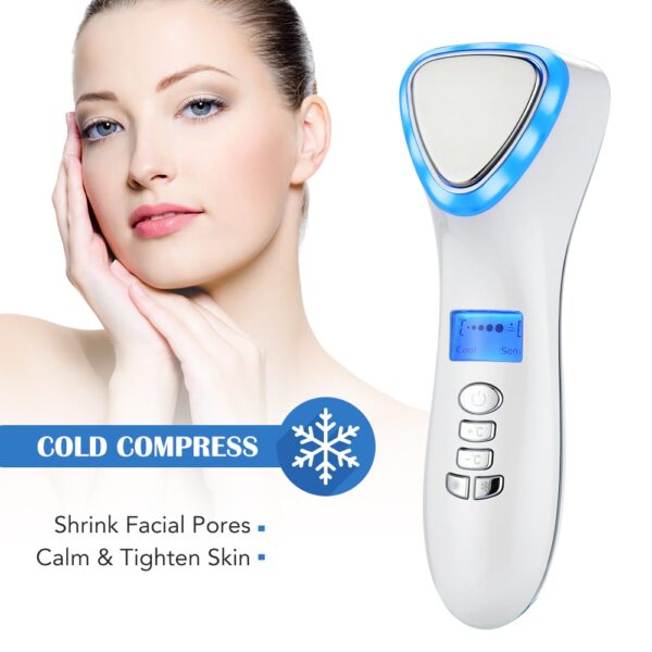 LED Hot Cold Face Skin Care Device Massager Hammer Ultrasonic Cryotherapy Facial Vibration Red Blue Light Ion Beauty Instrument